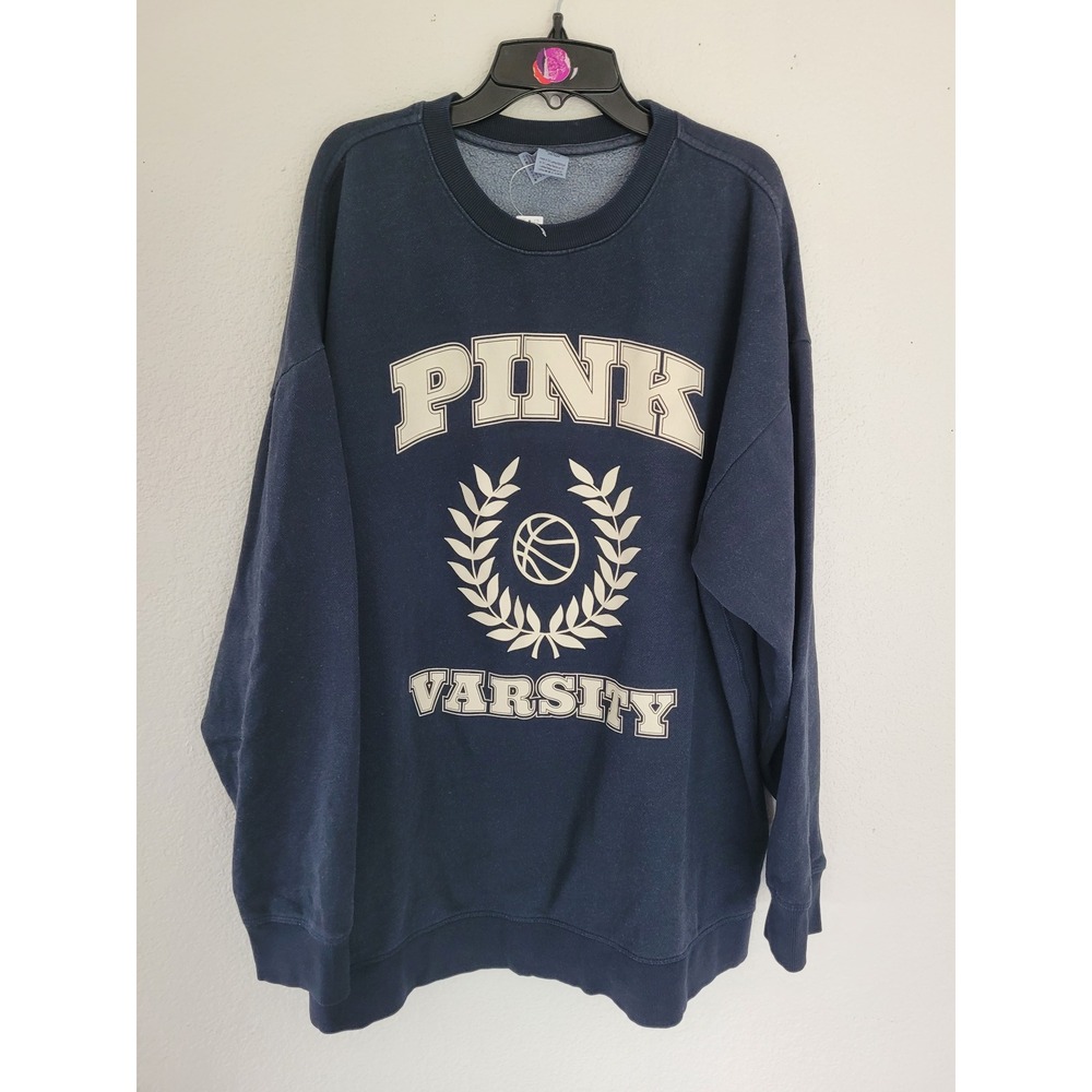 Victorias Secret PINK Varsity Basketball Sweatshirt Navy Blue Oversized XL‎ #18